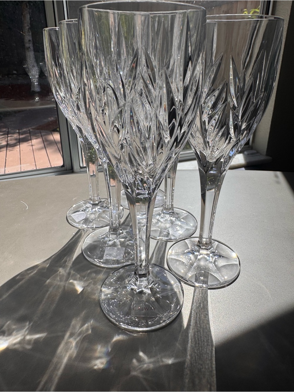 Vintage Galway  Longford Green Stem Wine Hock Glasses Set of 6 Irish Crystal